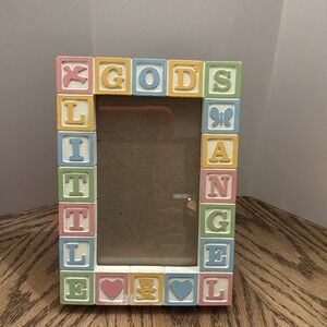 Gods Little Angel Picture Frame Nursery Abc Blocks Pastel Colors USA Baptism